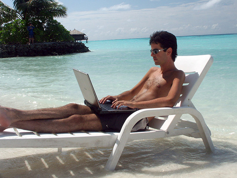 Freelancing online allows you to work on a beach