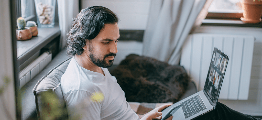 man working from home