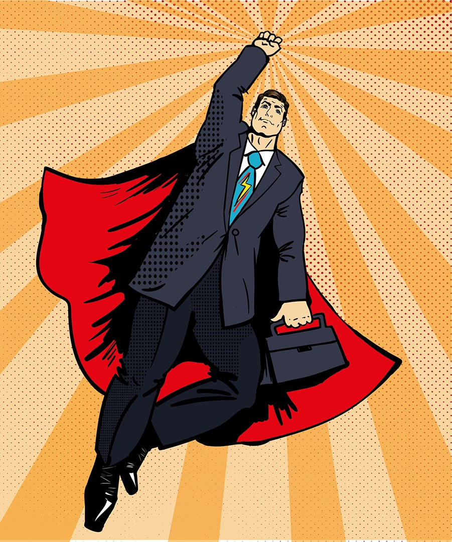 superhero entrepreneur flying